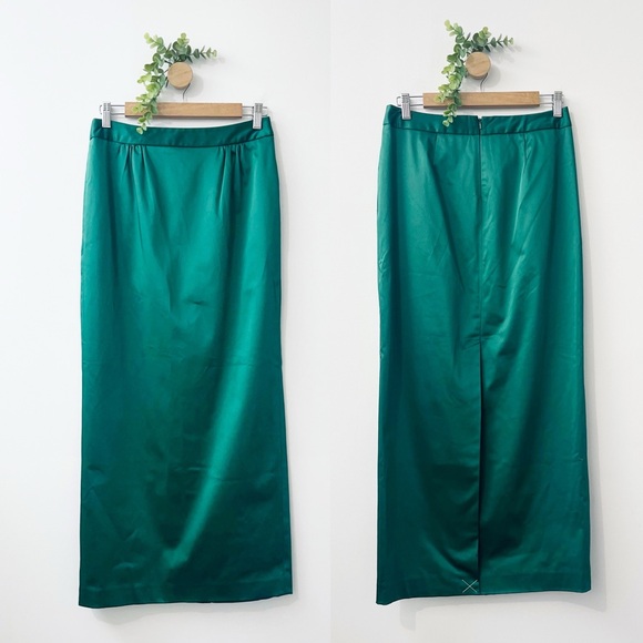 Talbots NWT Size Long Satin Holiday Modest Classy Green Pencil Skirt - Picture 1 of 9